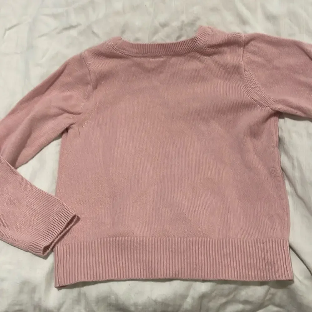 Gap kids 5 pale pink puffed sleeve queen mouse sweater euc worn once 💯cotton